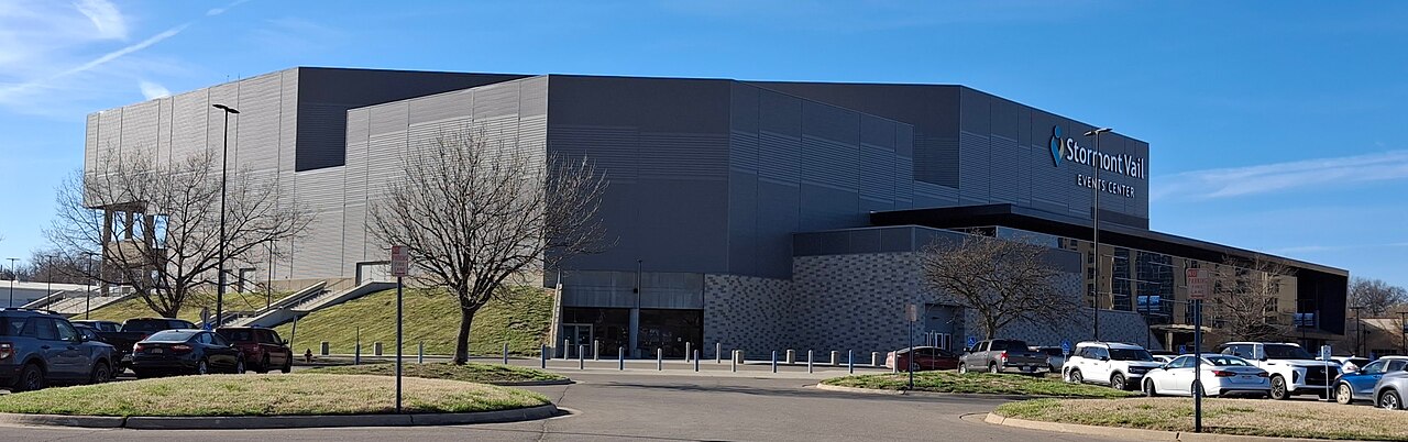 Exterior of the Stormont Vail Events Center, with its name on the building.